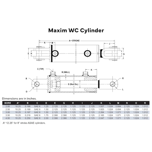 WC Welded Hydraulic Cylinder: 2.5 Bore X 14 Stroke - 1.5 Rod